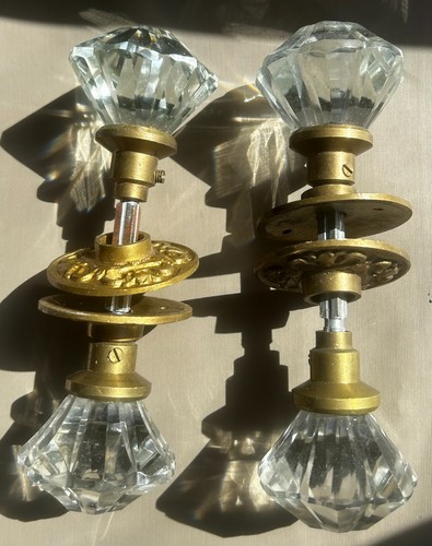 Pair faceted clear glass - faceted,