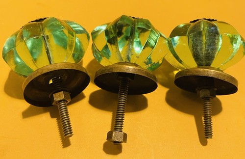 Pcs vintage brass cut glass - cut,